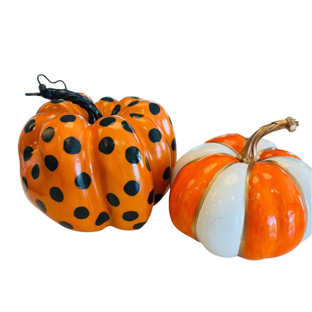 Hand Painted Pumpkin Orange White Gold MacKenzie Childs Inspired Decor
